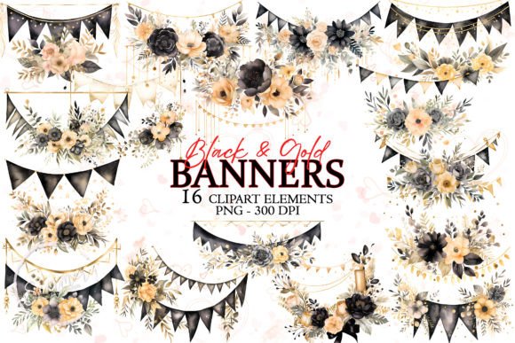 Black and Gold Wedding Banner Watercolor: A Designer's Delight