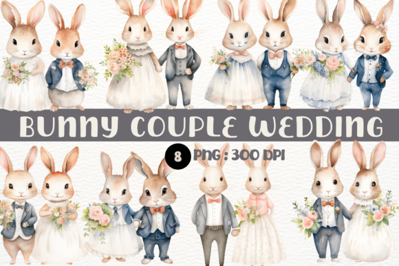 Charming Watercolor Bunny Couple Clipart for Wedding Stationery