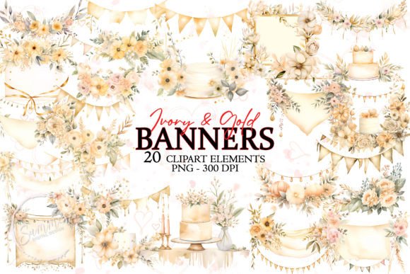 Crafting Elegance: The Ivory and Gold Watercolor Wedding Banner Bundle