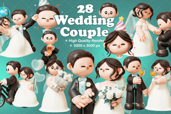 Designing Wedding Magic: The 3D Cute Wedding Couple Illustration Set