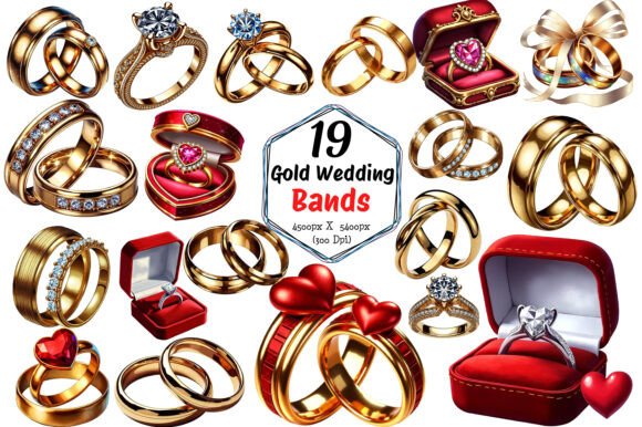 Designing with Elegance: Gold Wedding Bands Sublimation Clipart