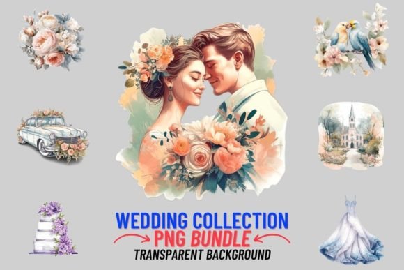 Dreamy Watercolor Designs: The Wedding Collection 16 PNG Clipart Bundle