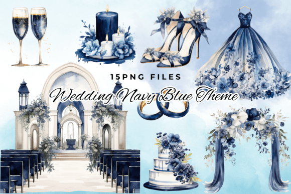 Elegant Navy Blue Watercolor Designs for Wedding & Craft Projects