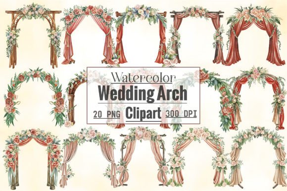 Enchanting Watercolor Wedding Arch Clipart for Dreamy Designs