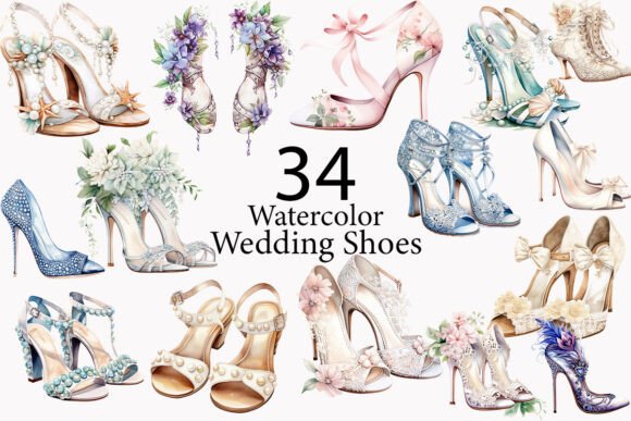 Enchanting Watercolor Wedding Shoes Clipart for Designers