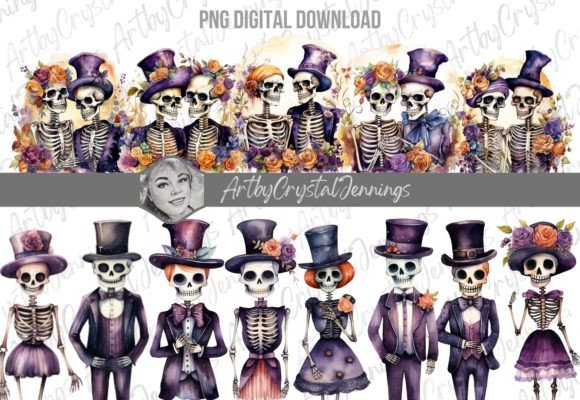 Halloween Wedding Skeleton Couple PNG for Spooky Crafting