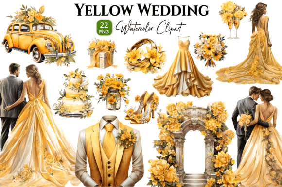 Sunny Designs: The Yellow Wedding Watercolor Clipart Bundle