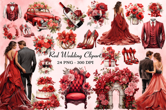 Unveiling the Red Wedding Watercolor Clipart Bundle for Designers