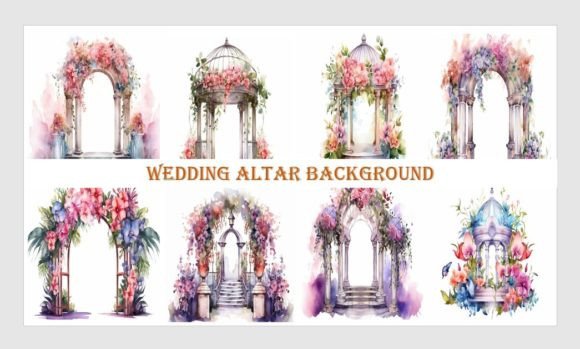 Watercolor Wedding Altar Background: 8 PNGs for Your Projects