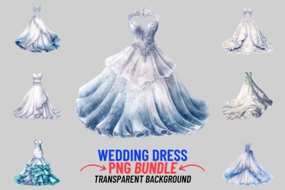 Watercolor Wedding Dress Clipart: 12 PNG Designs for Elegant Projects