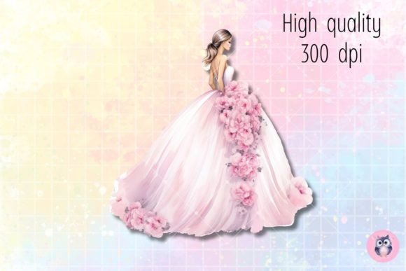 Watercolor Wedding Dress, Spring Flower: A Delicate Design Asset